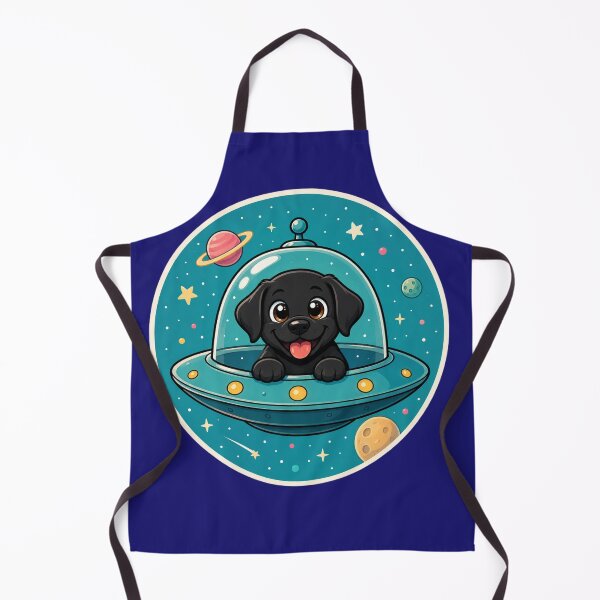 Item preview, Cosmic Lab – Black Labrador in a UFO | Space Dog Illustration designed and sold by Goodthingstree.