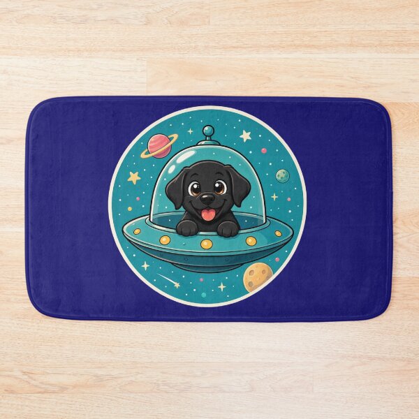 Item preview, Cosmic Lab – Black Labrador in a UFO | Space Dog Illustration designed and sold by Goodthingstree.