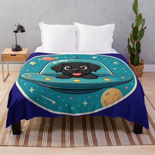 Item preview, Cosmic Lab – Black Labrador in a UFO | Space Dog Illustration designed and sold by Goodthingstree.