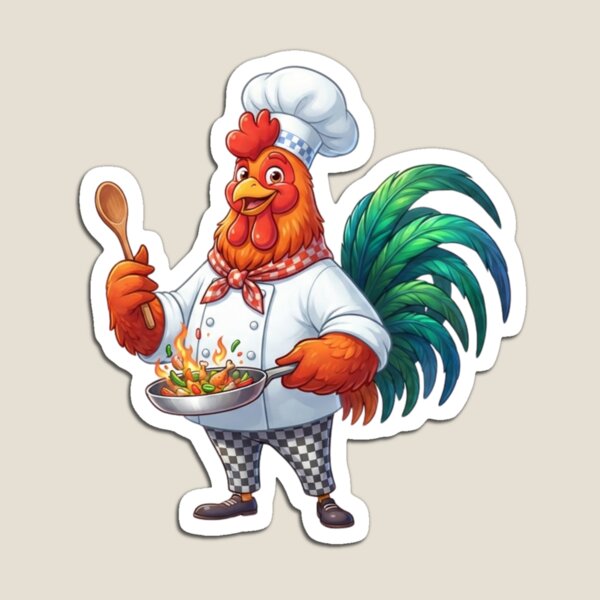 Item preview, Funny Rooster Chef Sautéing with Flame Cooking Art designed and sold by BreezifyDesignStudio.