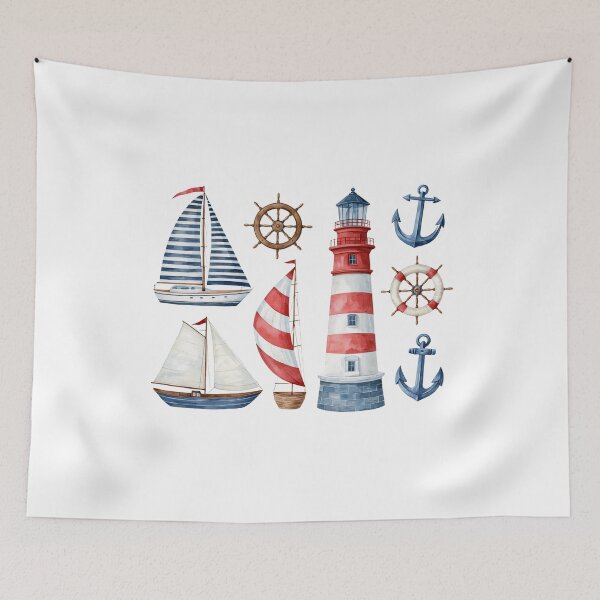 Item preview, Nautical Watercolor Clipart Collection – Sailboats, Lighthouse & Maritime Symbols designed and sold by Ramona-Gliga.
