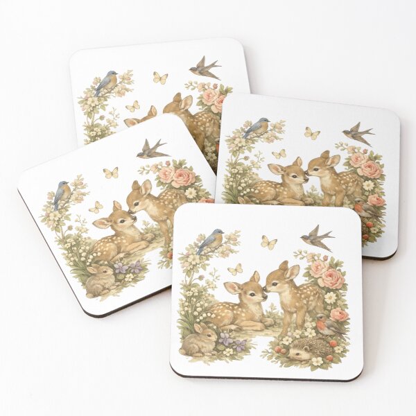Item preview, Vintage Woodland Animals Friends – Deer, Bunny, Birds & Hedgehog Floral  designed and sold by Gbriel3.
