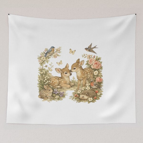 Item preview, Vintage Woodland Animals Friends – Deer, Bunny, Birds & Hedgehog Floral  designed and sold by Gbriel3.