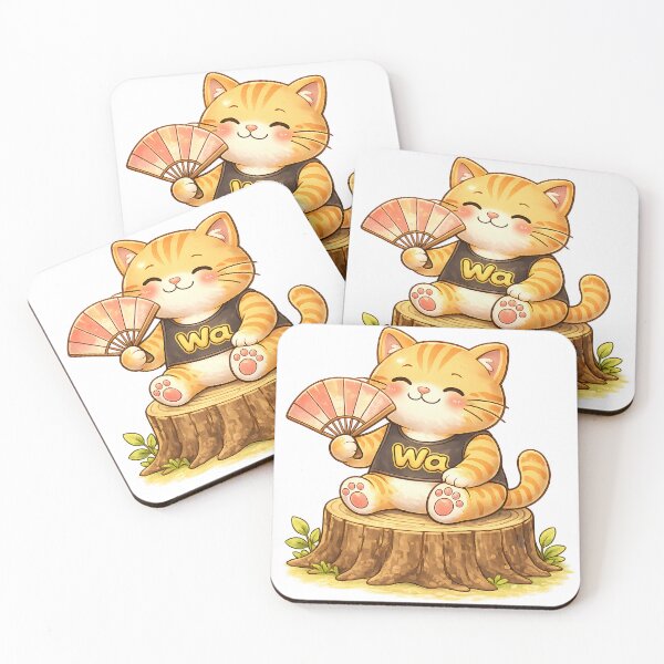 Item preview, Kawaii Orange Cat Holding a Fan Cute Cartoon Animal Design designed and sold by Wawa5656.