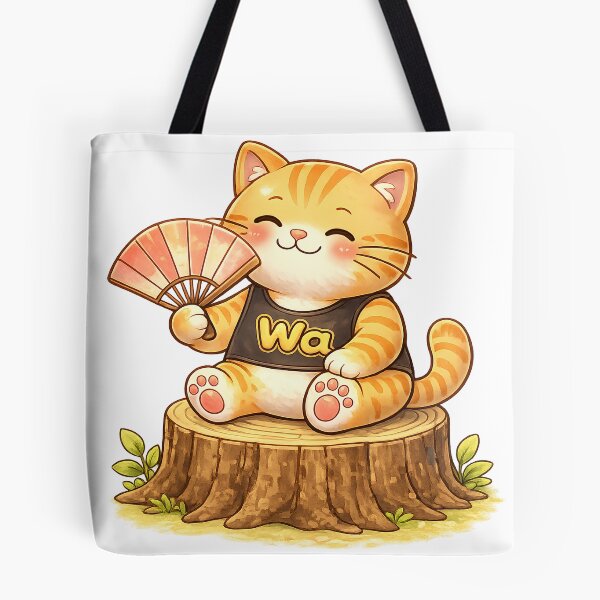 Item preview, Kawaii Orange Cat Holding a Fan Cute Cartoon Animal Design designed and sold by Wawa5656.