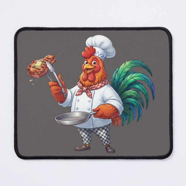 Item preview, Proud Rooster Chef Holding Grilled Steak Kitchen Art designed and sold by BreezifyDesignStudio.
