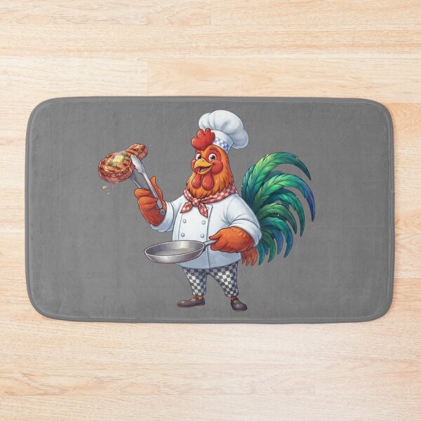 Item preview, Proud Rooster Chef Holding Grilled Steak Kitchen Art designed and sold by BreezifyDesignStudio.