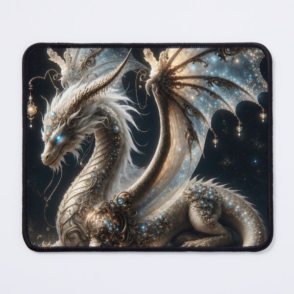 Item preview, Celestial White Dragon – Ethereal Starlight Wyrm, Cosmic Fantasy Dragon designed and sold by DrakariArt.