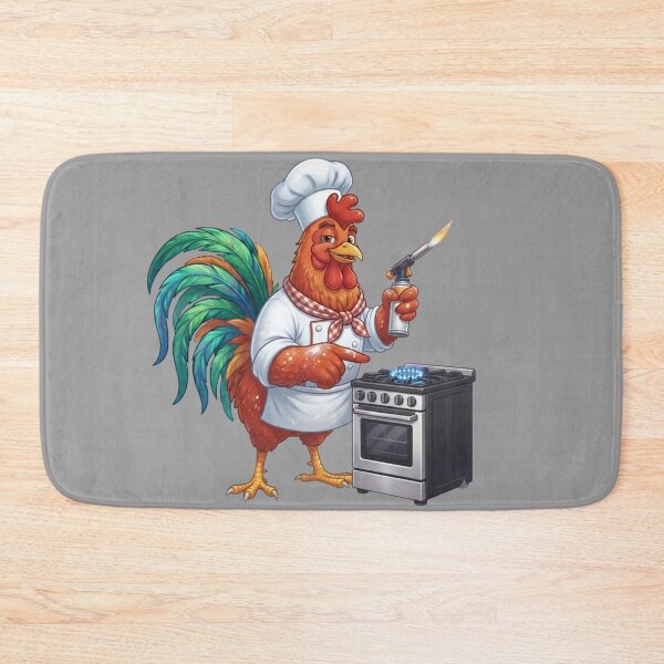 Item preview, Skilled Rooster Chef with Kitchen Blowtorch and Gas Stove Art designed and sold by BreezifyDesignStudio.