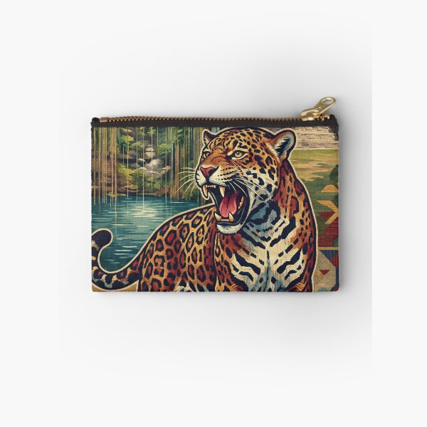 Item preview, RIVIERA MAYA Vintage Travel Illustration - Fierce Jaguar Roaring in the jungle pyramid designed and sold by ZUMERI.
