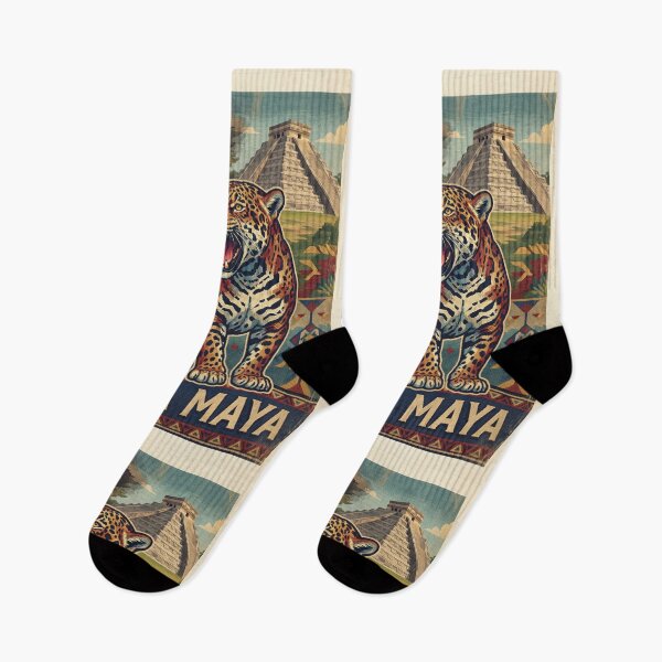 Item preview, RIVIERA MAYA Vintage Travel Illustration - Fierce Jaguar Roaring in the jungle pyramid designed and sold by ZUMERI.