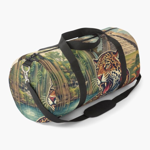 Item preview, RIVIERA MAYA Vintage Travel Illustration - Fierce Jaguar Roaring in the jungle pyramid designed and sold by ZUMERI.