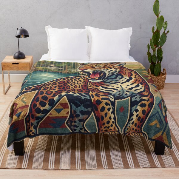 Item preview, RIVIERA MAYA Vintage Travel Illustration - Fierce Jaguar Roaring in the jungle pyramid designed and sold by ZUMERI.