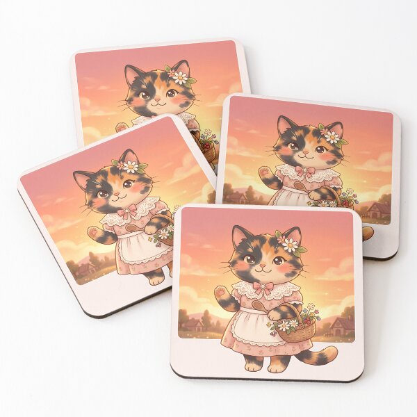 Item preview, Sunset Calico Cat: Cottagecore Flower Basket designed and sold by CuteKats.