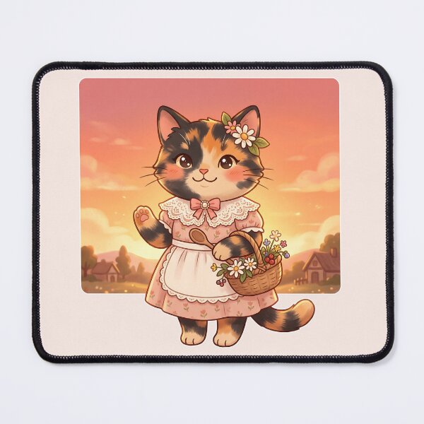 Item preview, Sunset Calico Cat: Cottagecore Flower Basket designed and sold by CuteKats.