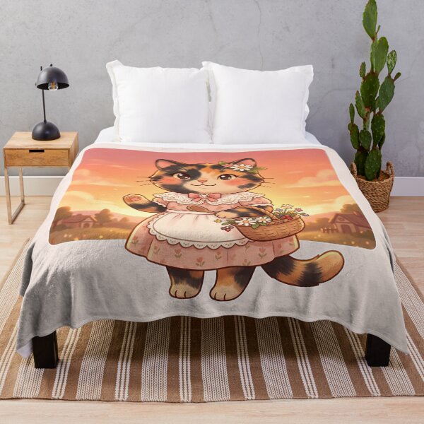 Item preview, Sunset Calico Cat: Cottagecore Flower Basket designed and sold by CuteKats.