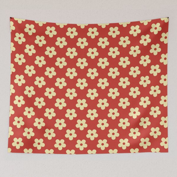 Item preview, Cute Retro Floral Pattern | Vintage Red and Yellow Flowers | Retro Cottagecore Botanical Pattern | Preppy Vintage Daisies | Strawberry Red and Banana Cream Floral Pattern designed and sold by VivaFy.