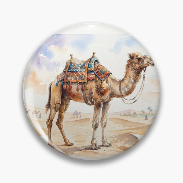 Item preview, Desert Wanderer - Arabian Camel Watercolor with saddle and background designed and sold by Fananaa.