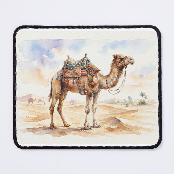 Item preview, Desert Wanderer - Arabian Camel Watercolor with saddle and background designed and sold by Fananaa.