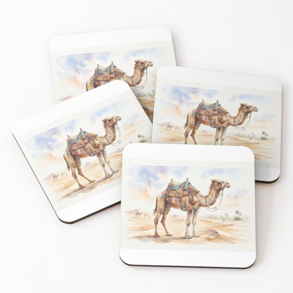 Item preview, Desert Wanderer - Arabian Camel Watercolor with saddle and background designed and sold by Fananaa.