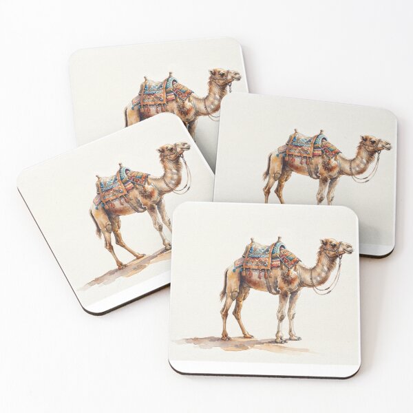 Item preview, Desert Wanderer - Arabian Camel Watercolor with saddle and background designed and sold by Fananaa.