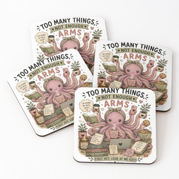 Item preview, Too Many Things Not Enough Arms Cute Octopus Multitasking Art designed and sold by DreamyBrushArt.
