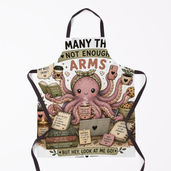Item preview, Too Many Things Not Enough Arms Cute Octopus Multitasking Art designed and sold by DreamyBrushArt.
