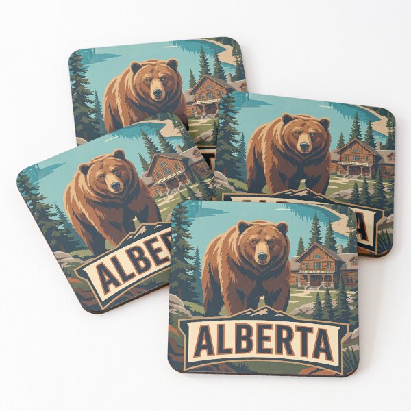 Item preview, ALBERTA Vintage Travel Illustration - Massive Grizzly Standing in a Mountain Valley designed and sold by ZUMERI.