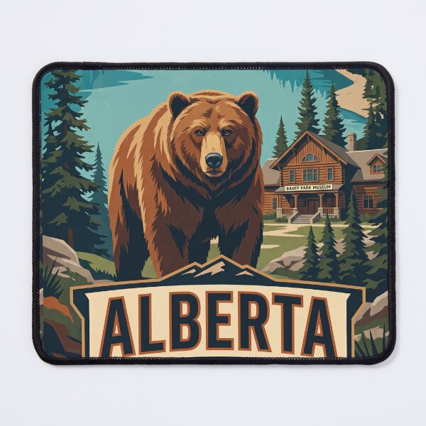 Item preview, ALBERTA Vintage Travel Illustration - Massive Grizzly Standing in a Mountain Valley designed and sold by ZUMERI.