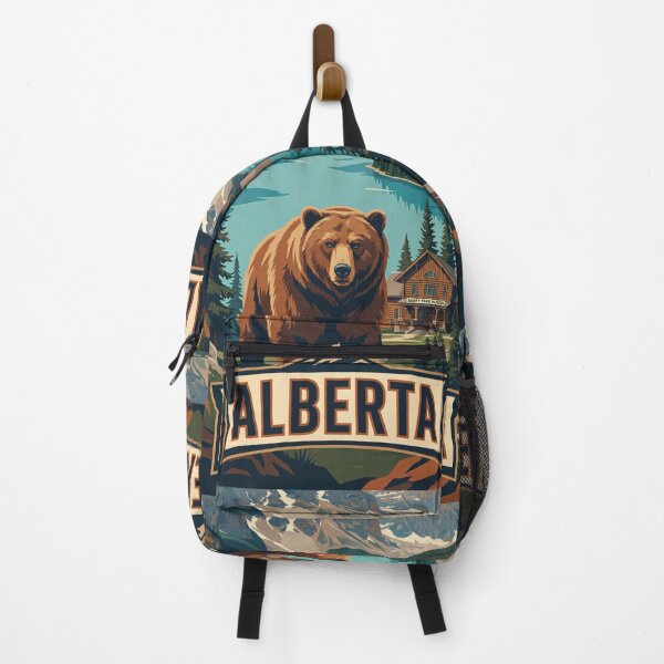 Item preview, ALBERTA Vintage Travel Illustration - Massive Grizzly Standing in a Mountain Valley designed and sold by ZUMERI.