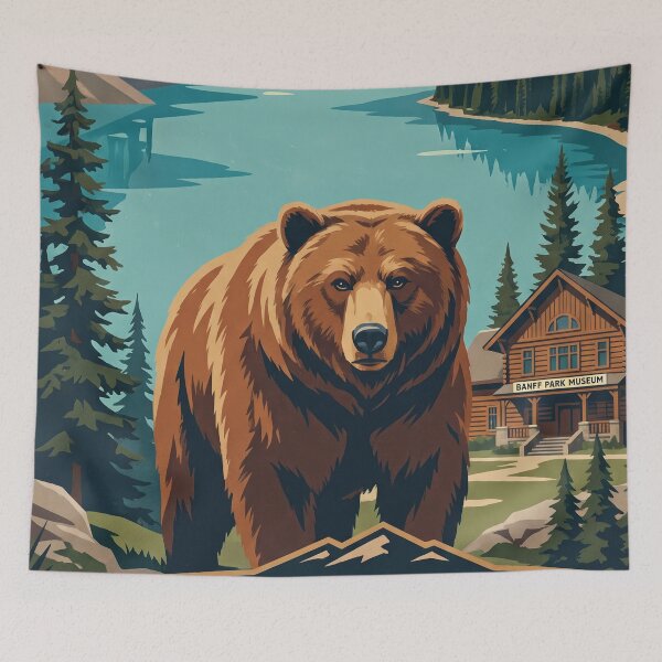 Item preview, ALBERTA Vintage Travel Illustration - Massive Grizzly Standing in a Mountain Valley designed and sold by ZUMERI.