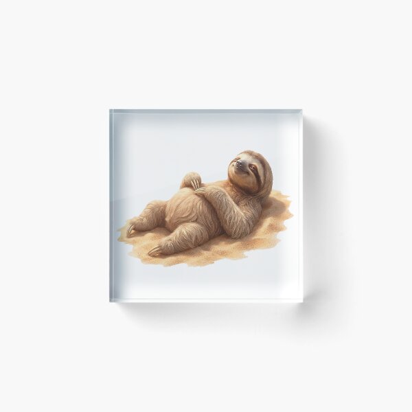 Artikelvorschau, Faultier am Strand, das im Sand faulenzt – Illustration für entspannte Sommerurlaubsstimmung entworfen und verkauft von Quiet Joy Studio.