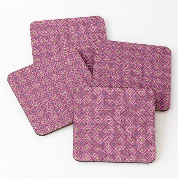 Item preview, Thai Diamond Cross Seamless Pattern Magenta Gold Traditional Thai Geometric Motif Fabric Design designed and sold by KOPatternCo.