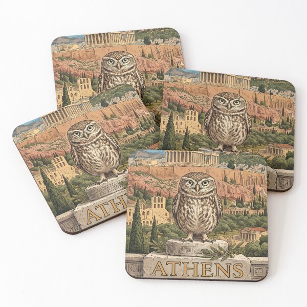 Item preview, ATHENS Vintage Travel Illustration - Wise Owl Perching in an Ancient Citadel designed and sold by ZUMERI.