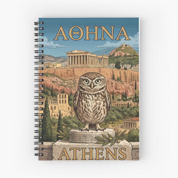 Item preview, ATHENS Vintage Travel Illustration - Wise Owl Perching in an Ancient Citadel designed and sold by ZUMERI.