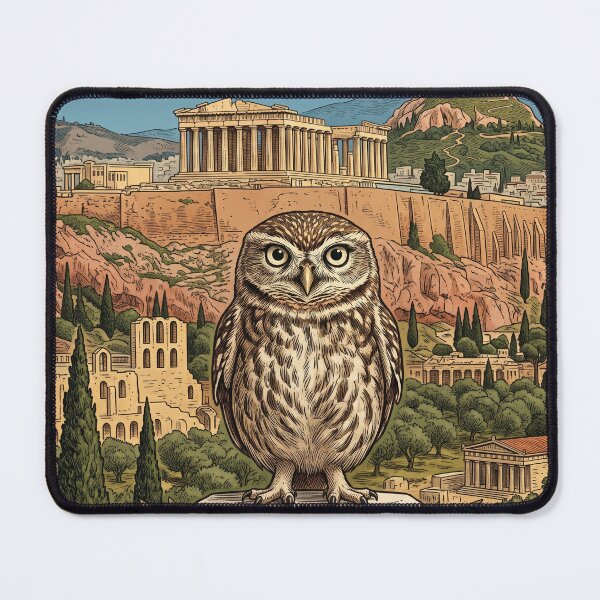 Item preview, ATHENS Vintage Travel Illustration - Wise Owl Perching in an Ancient Citadel designed and sold by ZUMERI.