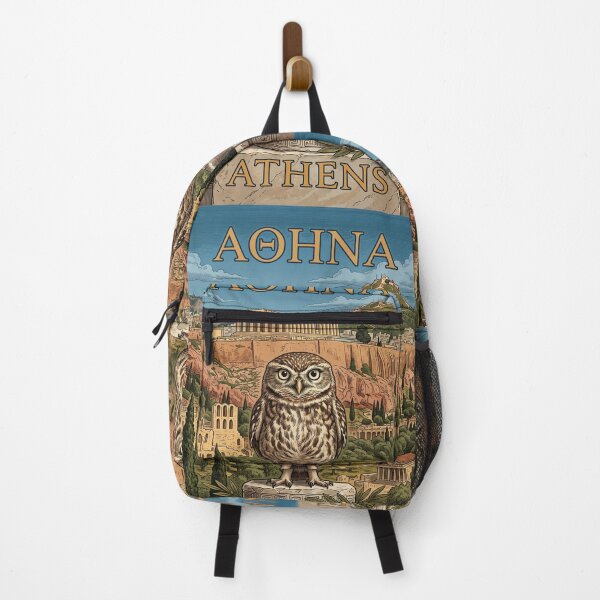 Item preview, ATHENS Vintage Travel Illustration - Wise Owl Perching in an Ancient Citadel designed and sold by ZUMERI.