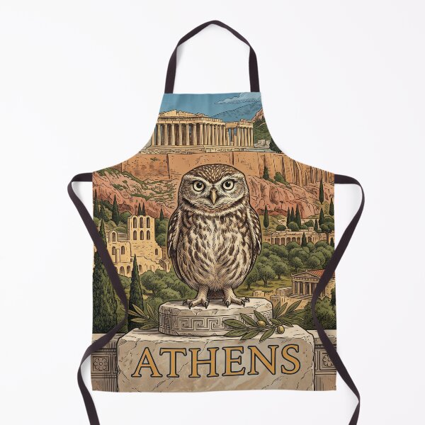 Item preview, ATHENS Vintage Travel Illustration - Wise Owl Perching in an Ancient Citadel designed and sold by ZUMERI.