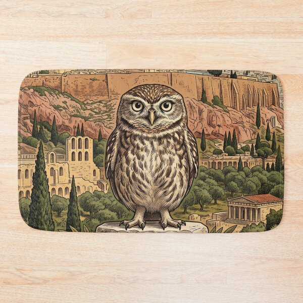 Item preview, ATHENS Vintage Travel Illustration - Wise Owl Perching in an Ancient Citadel designed and sold by ZUMERI.