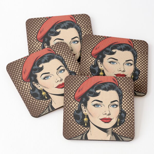 Item preview, Vintage Red Beret Girl Sepia Brown Background Pop Art designed and sold by MAISON SYLVIE.