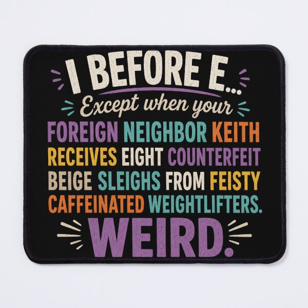 Item preview, I before E, American English Language Witty Teacher Student Pun, Colorful Text designed and sold by Lotta Luxxa Lifestyle.