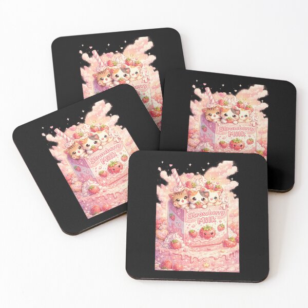 Item preview, Kawaii Strawberry Milk Kittens – Cute Cat Dessert designed and sold by DESPOT07.