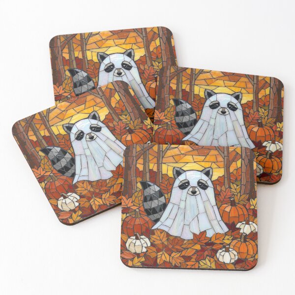 Item preview, Ghost Raccoon in Autumn Pumpkin Patch Mosaic designed and sold by CRMediaGroup.