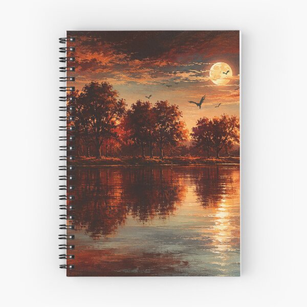 Item preview, Autumn Moon Lake – Red & Orange Autumn Landscape designed and sold by Joey Santiago.