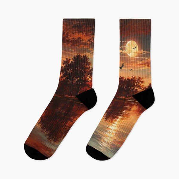 Item preview, Autumn Moon Lake – Red & Orange Autumn Landscape designed and sold by Joey Santiago.