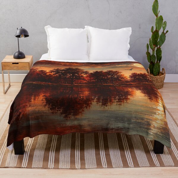 Item preview, Autumn Moon Lake – Red & Orange Autumn Landscape designed and sold by Joey Santiago.
