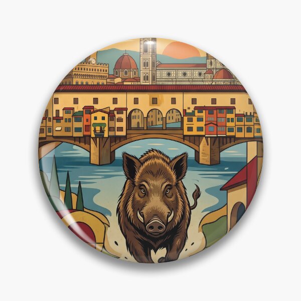 Item preview, FLORENCE Vintage Travel Illustration - Wild Boar Running in a Renaissance City designed and sold by ZUMERI.