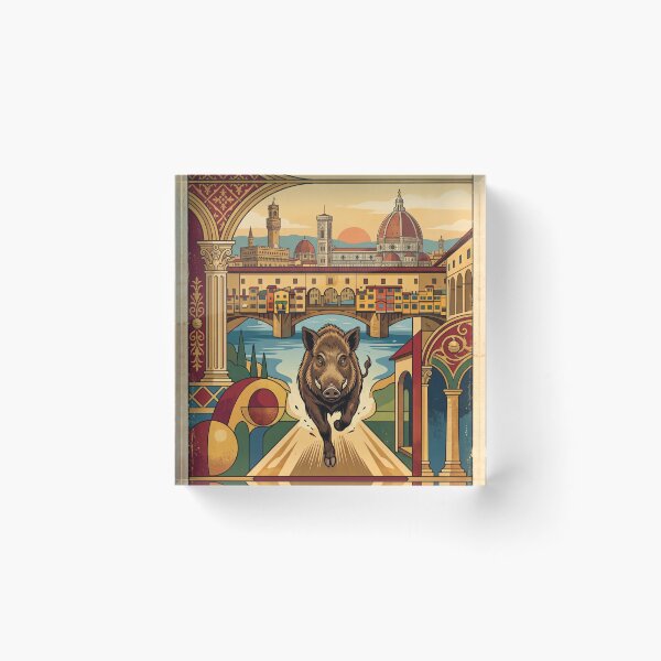 Item preview, FLORENCE Vintage Travel Illustration - Wild Boar Running in a Renaissance City designed and sold by ZUMERI.