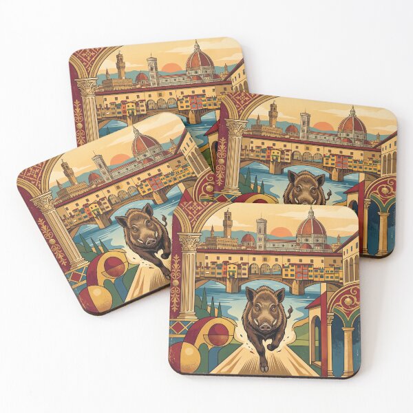 Item preview, FLORENCE Vintage Travel Illustration - Wild Boar Running in a Renaissance City designed and sold by ZUMERI.