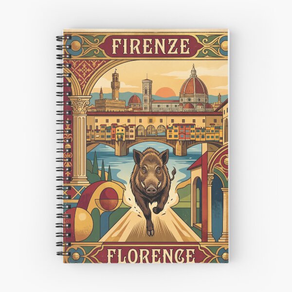 Item preview, FLORENCE Vintage Travel Illustration - Wild Boar Running in a Renaissance City designed and sold by ZUMERI.